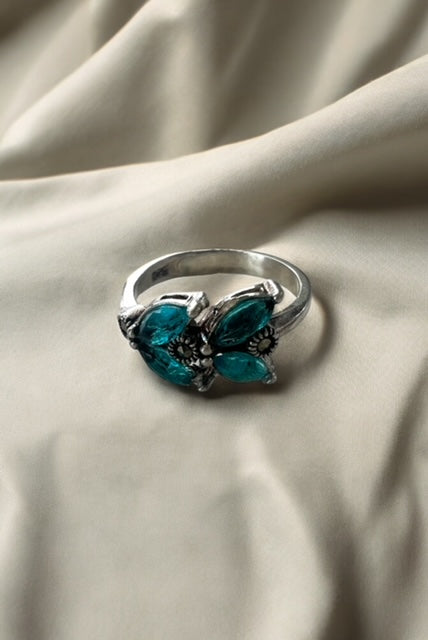 Blue Leaf Marcasite Ring